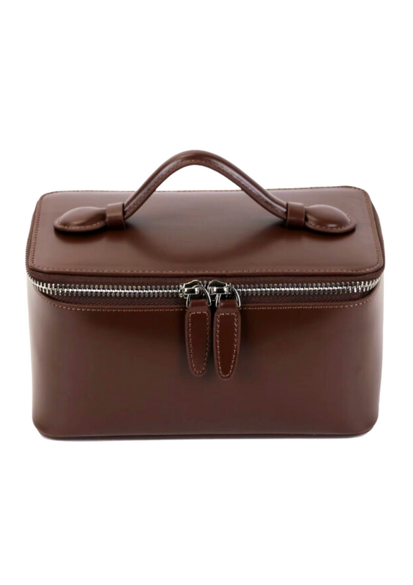 LEATHER COSMETIC BAG DARKBROWN