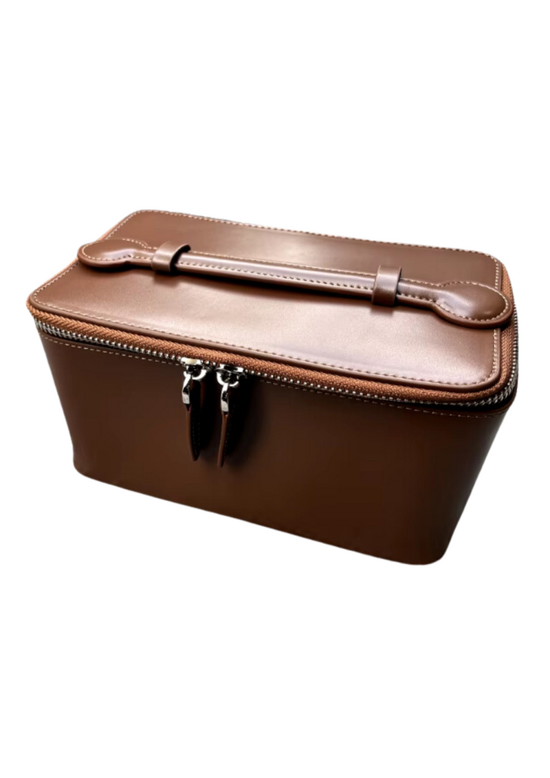 LEATHER COSMETIC BAG DARKBROWN